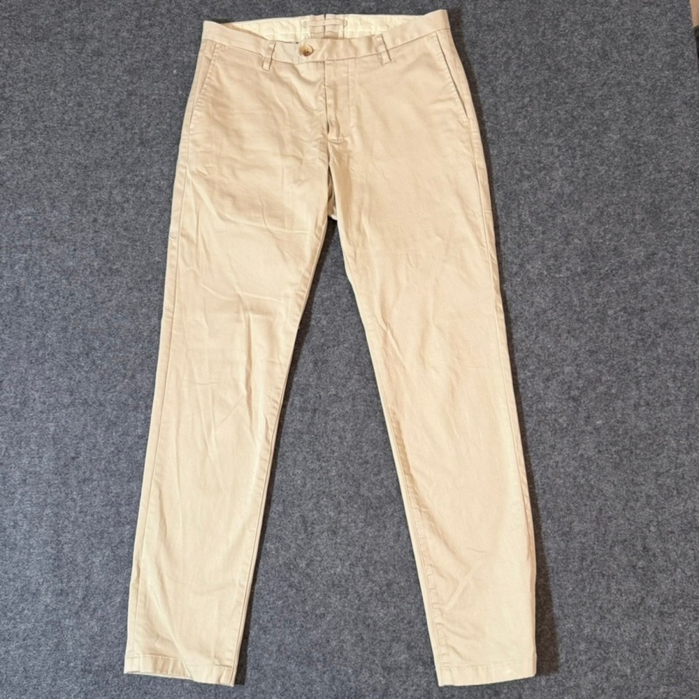 Proper Cloth Tessuti Di Sondrio Beige Stretch Cotton Twill Chinos Mens 33x32